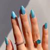 24Pcs Mid-length French Fake Nail with Silver Edge Design Round Head Almond False Nail Wearable Simple Finished Press on Nails