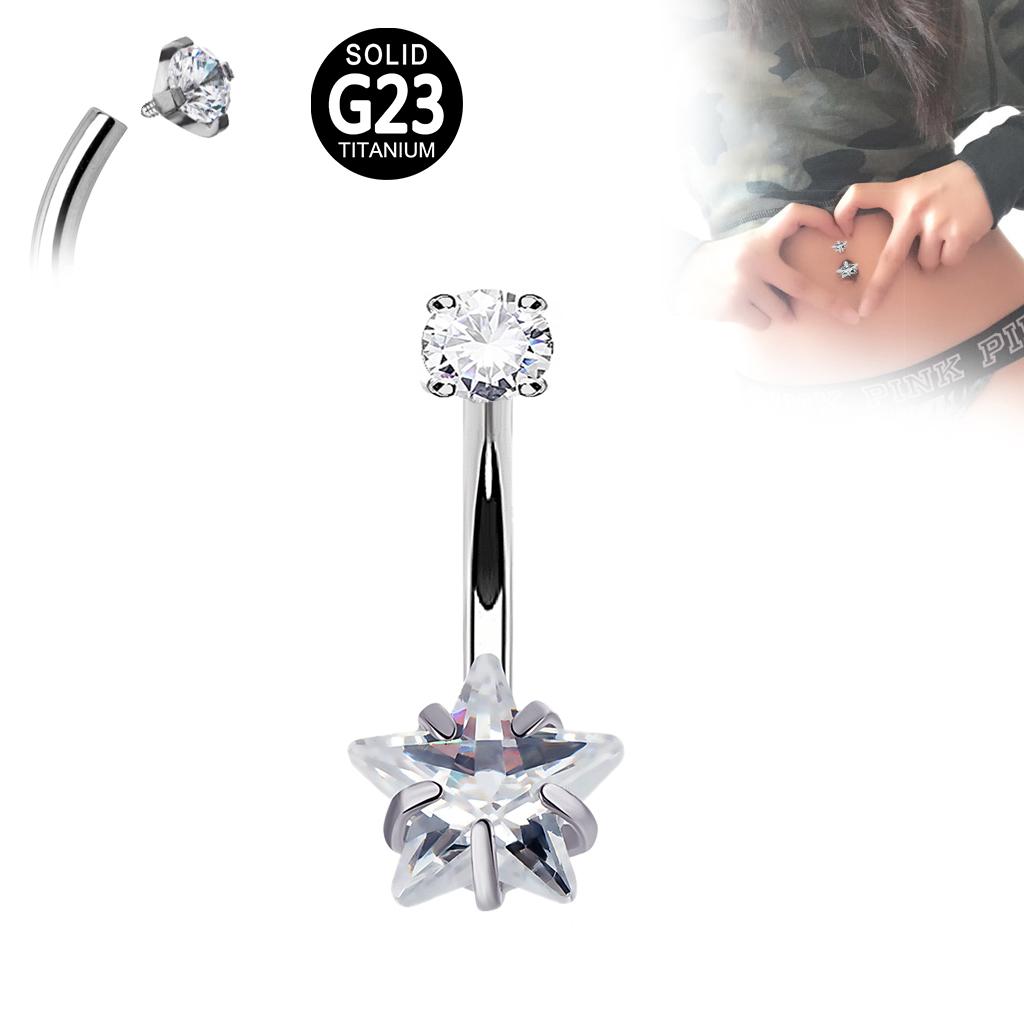 Fine Jewelry Navel Ring F136 Titanium Internal Thread Round/Square/Star/Heart CZ Belly Button Rings Piercing Body Jewelry