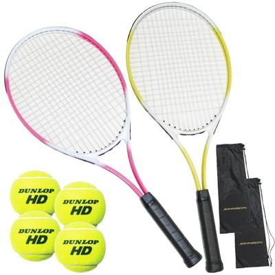 Набор из 2 жестких теннисных ракеток с 4 теннисными мячами для начинающих HB-19 (розовый, желтый)