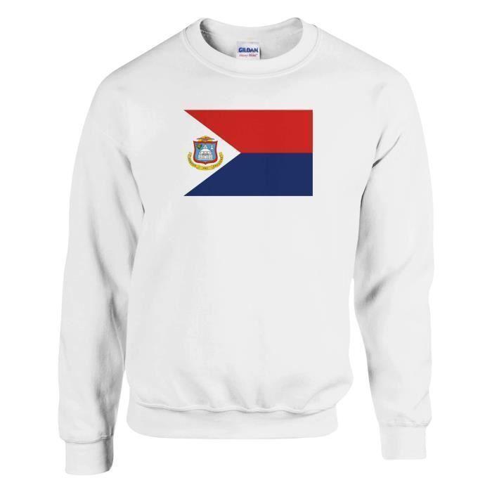 Sweat-shirt - PIXELFORMA - Drapeau de Saint-Martin - Blanc - Manches longues - Mixte