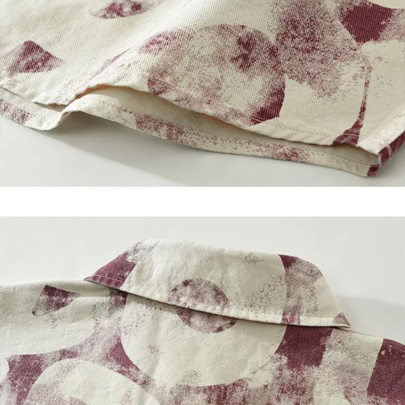 Весенние рубашки с принтом для мужчин, уличная одежда для мальчиков, свободные повседневные топы с длинными рукавами, лацканы, 100% хлопок, мужская одежда