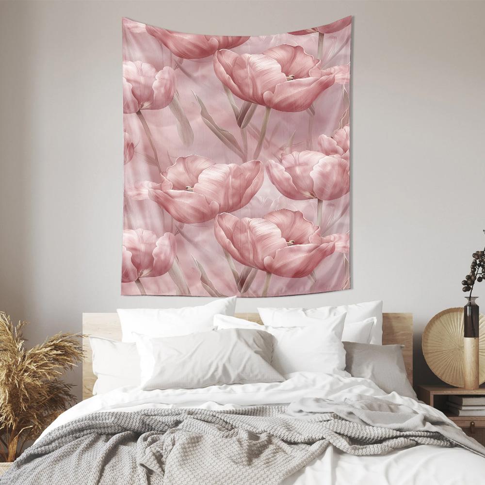 Elegant Pink Tulip Tapestry Home Decor Art Hanging Beautiful Wall Decoration