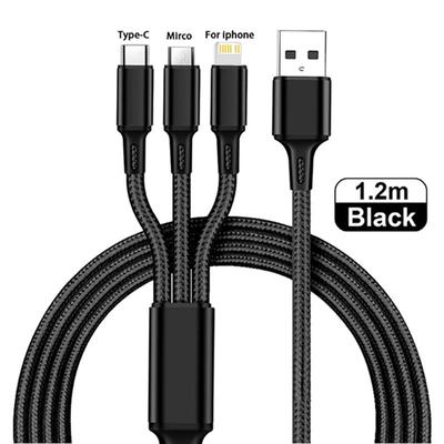 3-в-1 Зарядный кабель с несколькими USB-портами, Многоцелевой USB-шнур для зарядки Type-C Micro, Провод для мобильного телефона для 14 13 12