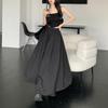 Balloon Maxi Skirt Women Korean Fashion Streetwear Black Elastic Waist A-line Vintage Loose Long Skirt Female Casual