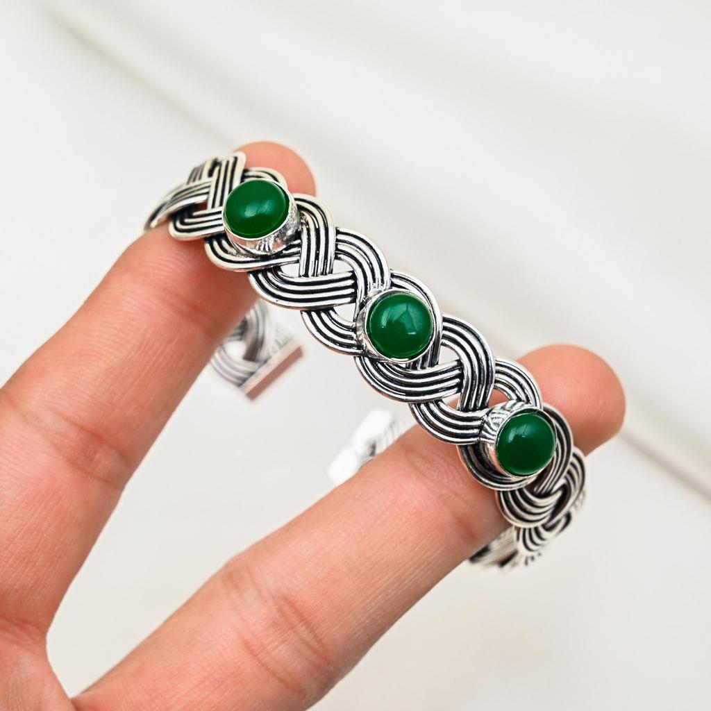 Green Onyx Bracelet Handmade Gemstone Jewelry, 925 Sterling Silver Bracelet, Adjustable Chain Bracelet, Gift For Mom Dainty Bracelet