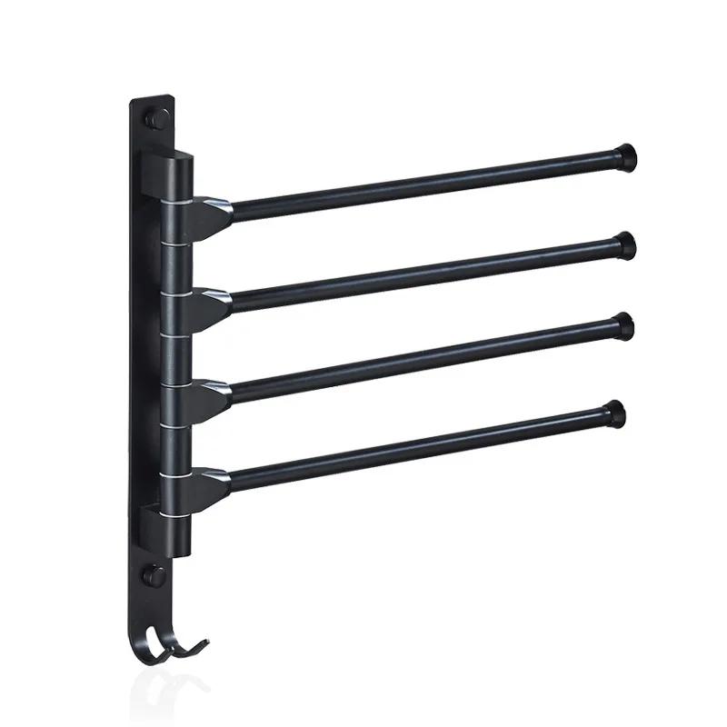 4-Arms Swivel Towel Bars Rotatable Towel Rack Hanger WithWall Mounted Storage Rack with Hooks Bathroom Swing Shower Towel Shelf