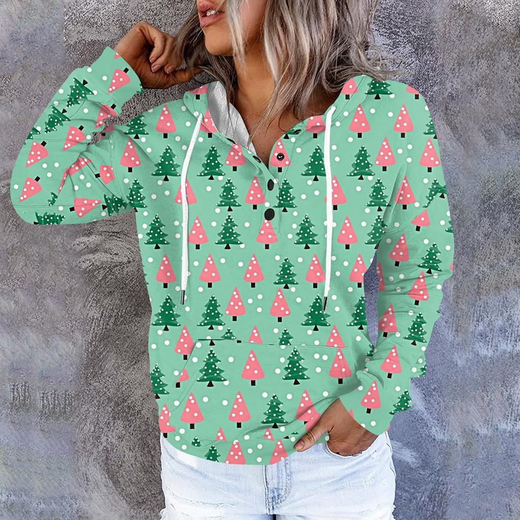 Женские повседневные модные принты с длинным рукавом на пуговицах пуловеры с капюшоном толстовки