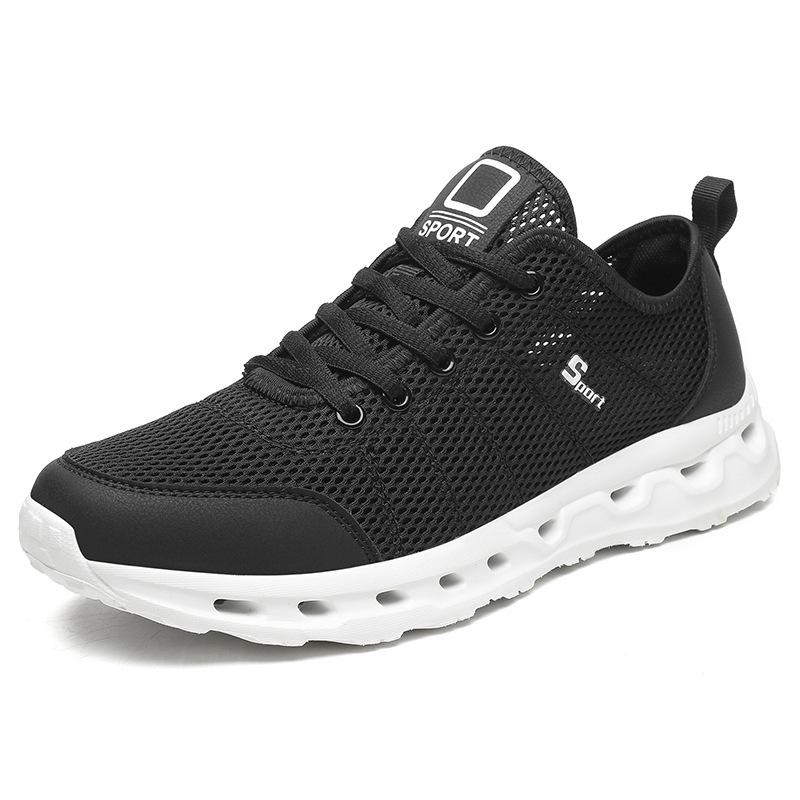 Fashion Men's Comfortable Walking Shoes Cushioned Arch Support Sneakers Breathable Mesh Casual Wear Black Grey