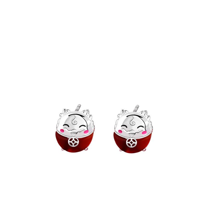 Original Lucky Chenlong Earrings Women's Guochao National Style Birthday Year Red Agate Earrings Women