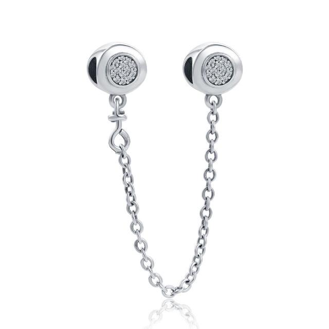 Silver 925 Zirconia Butterfly Flower Crown Safety Chain Charm Bead Fit Bracelet Pendant DIY Jewelry For Women