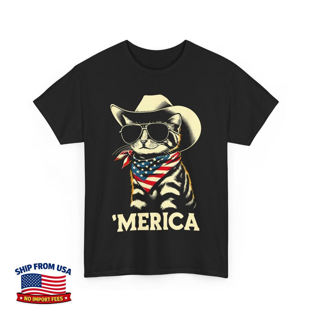4th of July Merica Cat American Flag Fourth of July Freedom Unisex T-Shirt