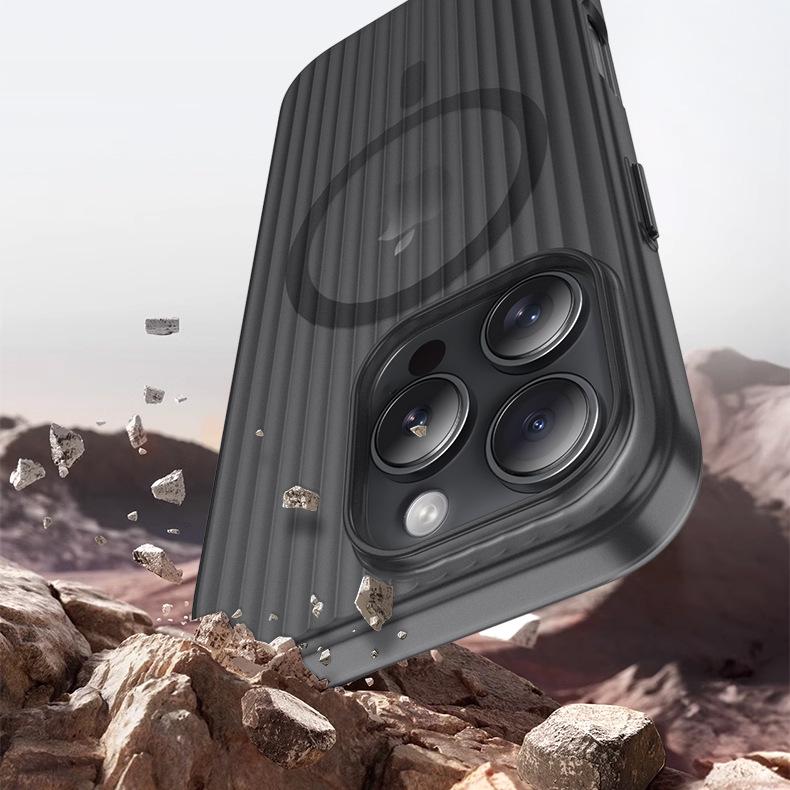 Матовый чехол для мобильного телефона с гофрированной текстурой, подходит для Apple 16E, магнитная адсорбция, iPhone 15 Promax, противоударный и не желтеющий жесткий чехол