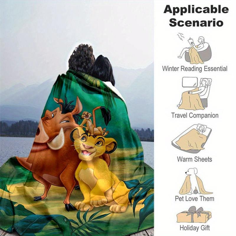 1pc. Cartoon Lion King Simba Timon Pumbaa Blanket, Home Decor Gift for All Seasons,Soft Flannel Throw Blanket, Versatile & Cozy for Bedroom,