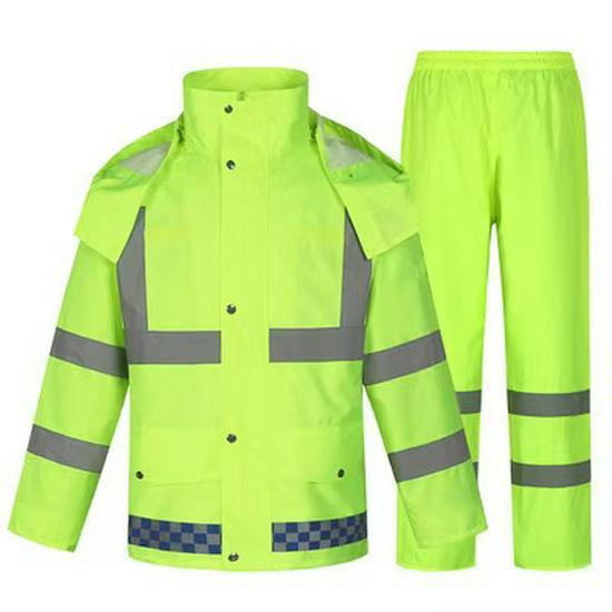 High Visibility Reflective Raincoat Set - 300D Oxford Cloth, Split Design for Outdoor Traffic, Duty, and Rescue Use