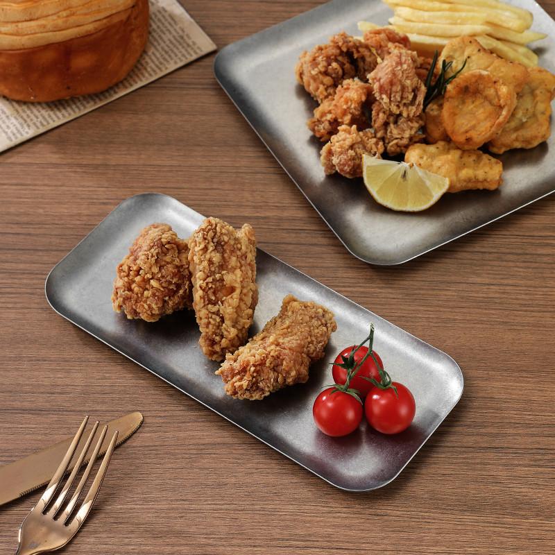 Ретро классика 304 нержавеющая сталь прямоугольная тарелка поднос для хранения кофейня барбекю обеденный сервиз тарелки и блюда обеденные тарелки