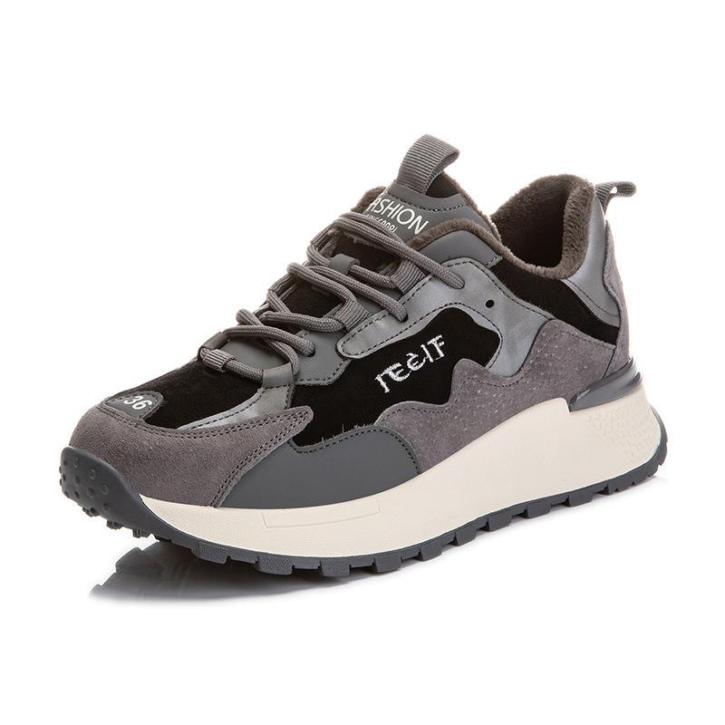 Флисовые кроссовки-папы женские 2025 весна новые женские спортивные туфли на платформе женские повседневные одинарные туфли плоские кожаные женские туфли