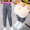 Warm Thicken Boys Girls Down Pants Winter Plus Velvet Children High Waist Trousers Ski Down Padded Pants