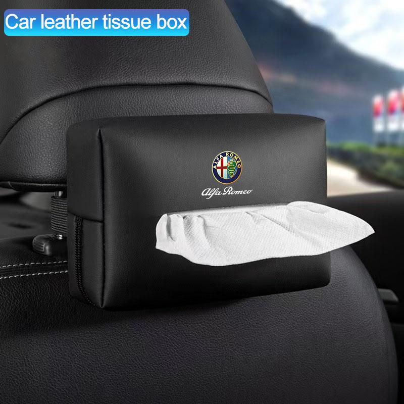 Leather Car Tissue Box Sun Visor Seat Back Hanging Bag Accessories For Alfa Romeo 4C 159 166 Spider Giulia Giulietta 156 147 GT