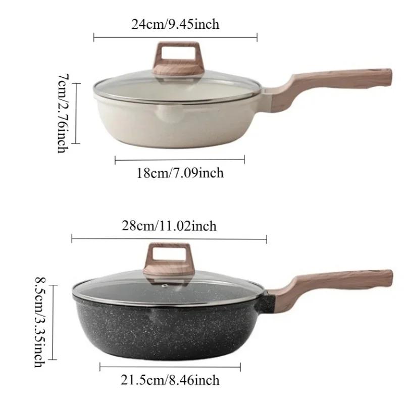 Сковорода с крышкой, антипригарная сковорода для омлета, сотейник с деревянной ручкой, для общего пользования, для газовой и индукционной плиты, кухонный аксессуар