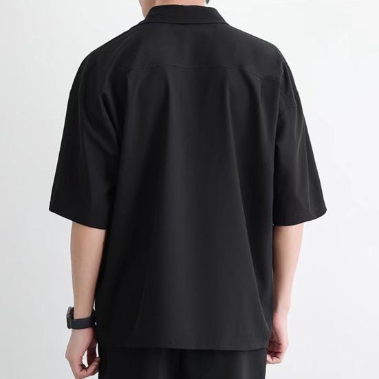 Men Summer Shirt Turn-down Collar Single-breasted Loose Short Sleeve Solid Color Buttons Soft Breathable Men Casual Top