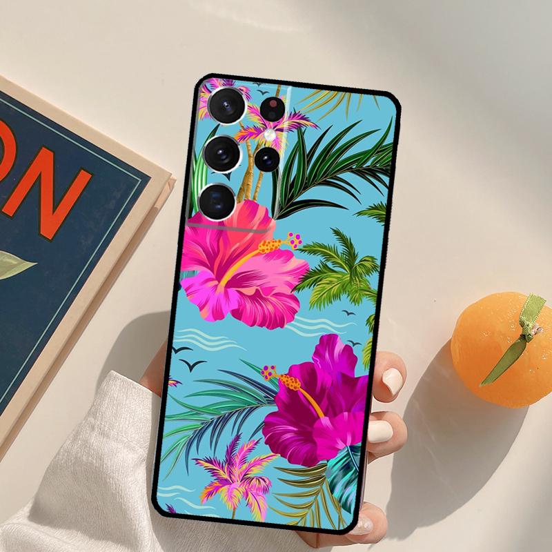 Tropical aloha Hibiscus pattern Phone Case For Samsung Galaxy S22 S23 S21 Ultra S20 FE S8 S9 S10 Plus Note 10 20 Ultra Cover