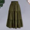 Bohemian Style Women Skirt Elastic High Waist Adjustable Drawstring Cake Skirt Solid Color A-Line Summer Skirt