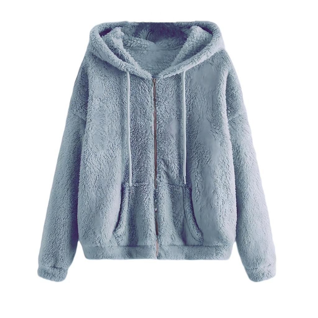 Женская модная куртка с застежкой-молнией и приспущенным плечом, с капюшоном и завязками на шнурке, с длинными рукавами из плюша