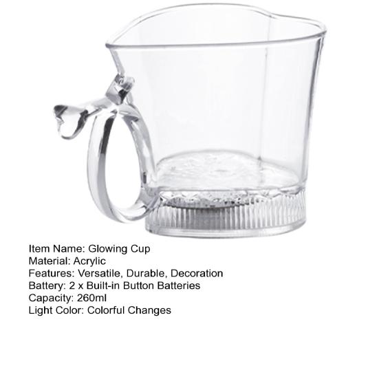 260 мл светящаяся чашка, прозрачная акриловая кружка, светящаяся чашка для питья в форме сердца для бара, ночного клуба, вечеринок