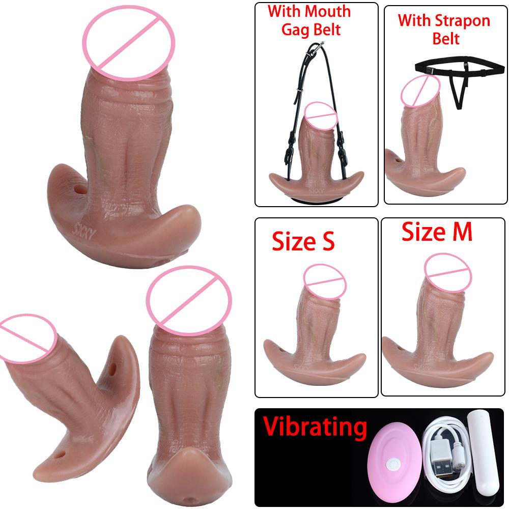 SXXY Dual-Purpose Skin-Feel Dildo Anal Plug Vibrating Mouth Gag Sex Pleasure Toy For Men Women BDSM Game Play