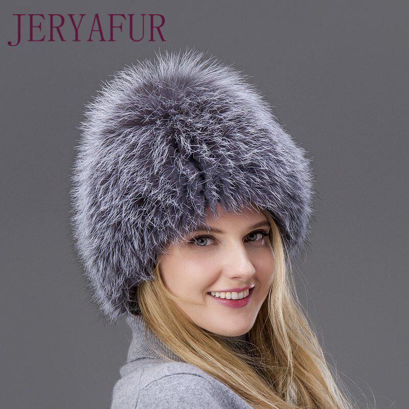 JERYAFUR Женская зимняя шапка в русском стиле из искусственного меха лисы, экологичный мех с подкладкой, подходит для холодной зимы