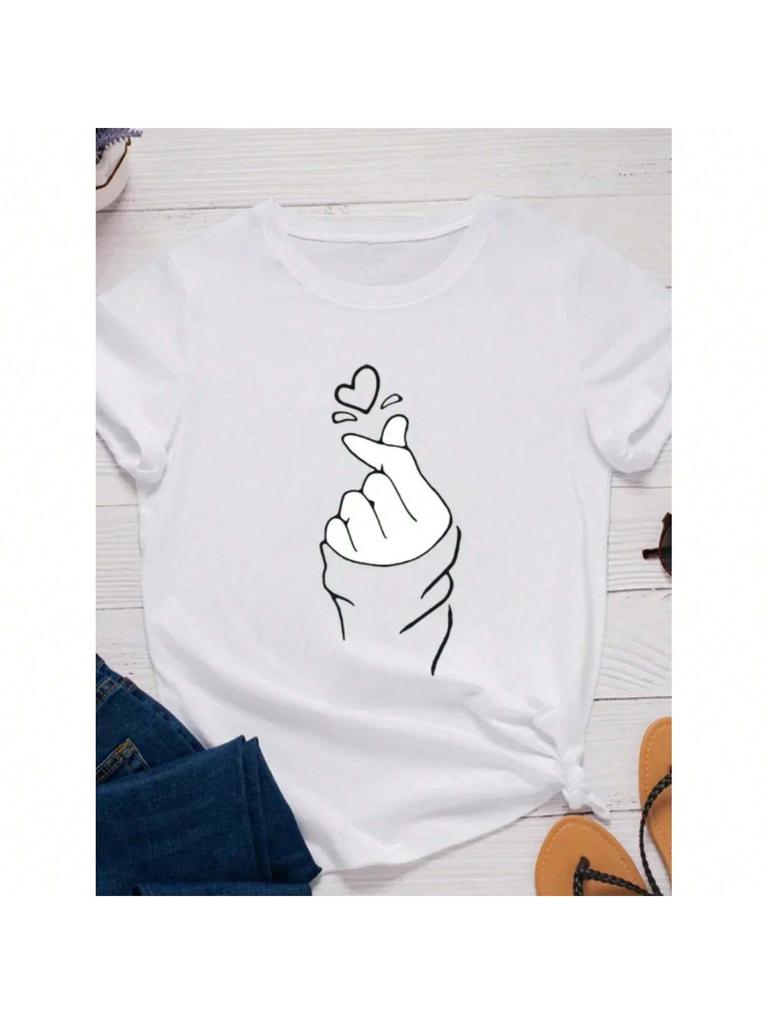 Унисекс футболка Женская модная рубашка Одежда Camisetas Mujer Принт Сердце из пальцев Унисекс футболка