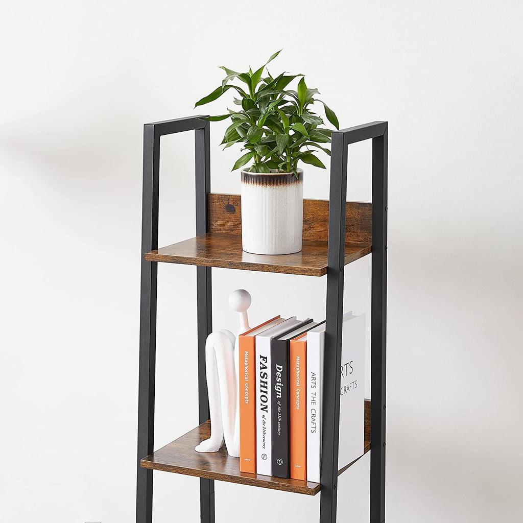 VASAGLE Ladder Shelf, 5-Tier Narrow Shelf, Bookshelf for Home Office, Living Room, Bedroom, Kitchen, Industrial, Rustic Brown and Black LLS109B01