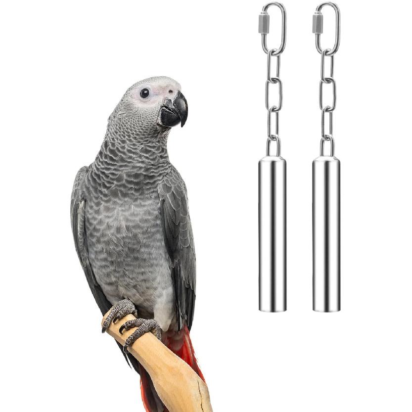 Stainless Steel Bell Toy Bird Cage Hanging Bite Toy for Parrot Parakeet Budgie Cockatiel Conure African Greys (2 PCS-L)