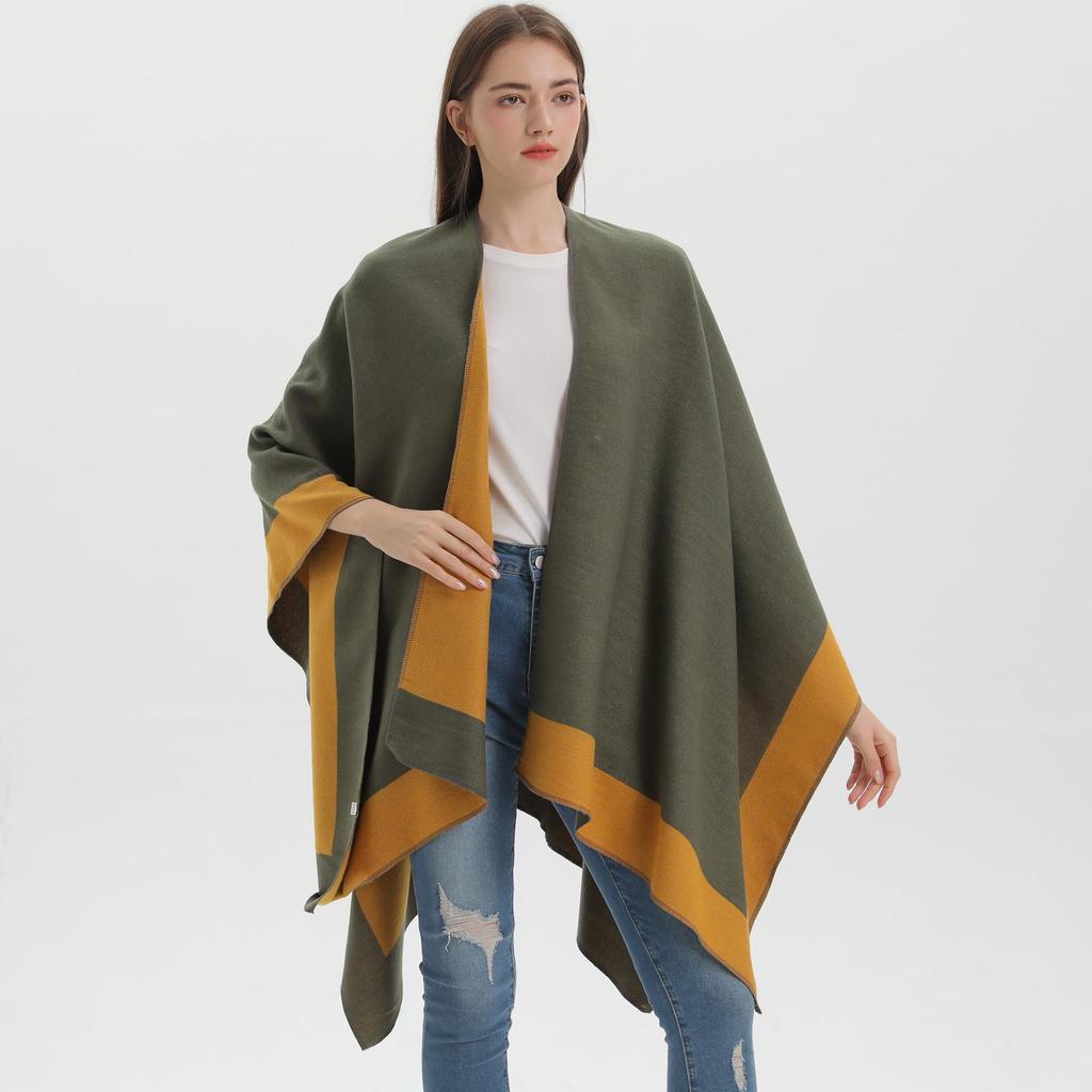 Women's Versatile Solid Color Spring Scarf Shawl - Imitation Cashmere Poncho for All Seasons