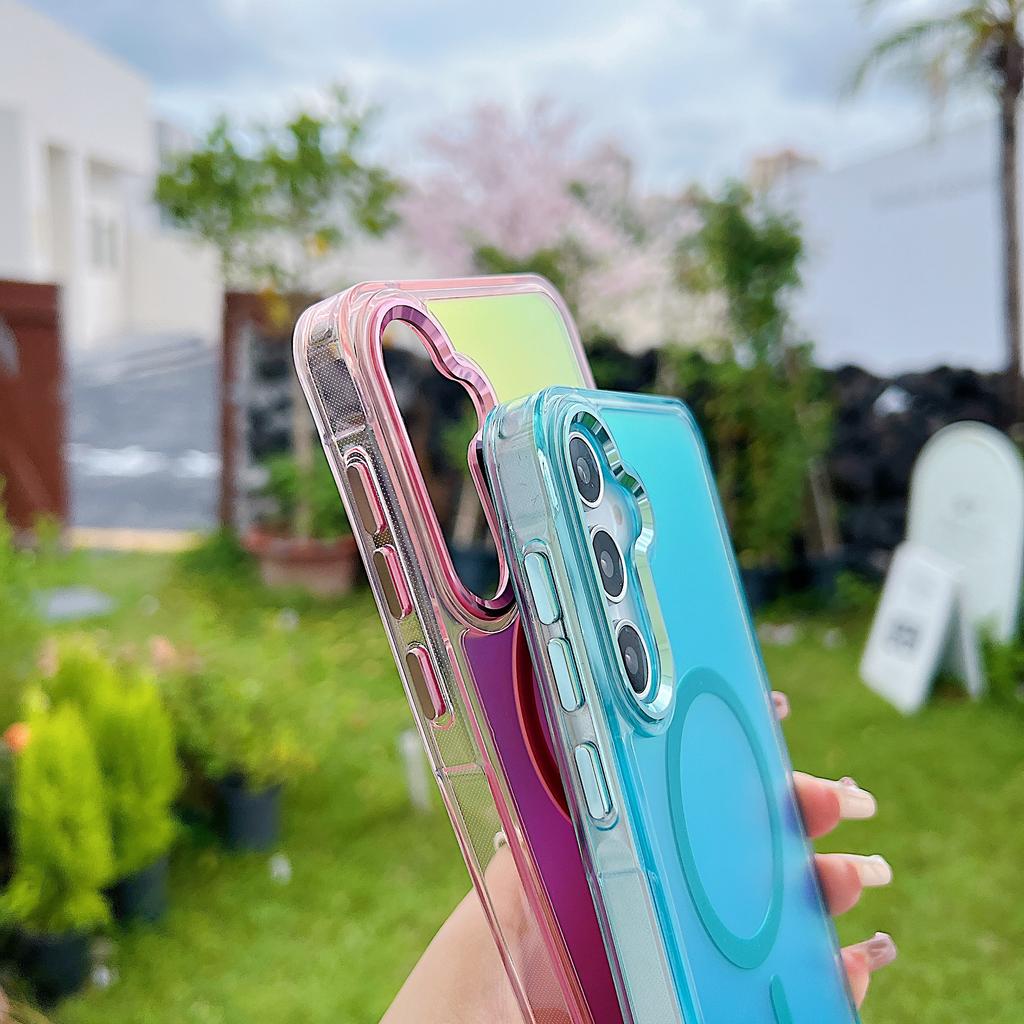 Модный лазерный градиентный противоударный магнитный чехол для Samsung S25 S24 S23 Ultra Plus S25 Edge A56 A36 A26 A16 Обложка Magsafe Coque