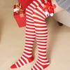Рождественские хлопковые чулки зеленого и красного цвета в полоску выше колена с бантом, длинные носки 70 см