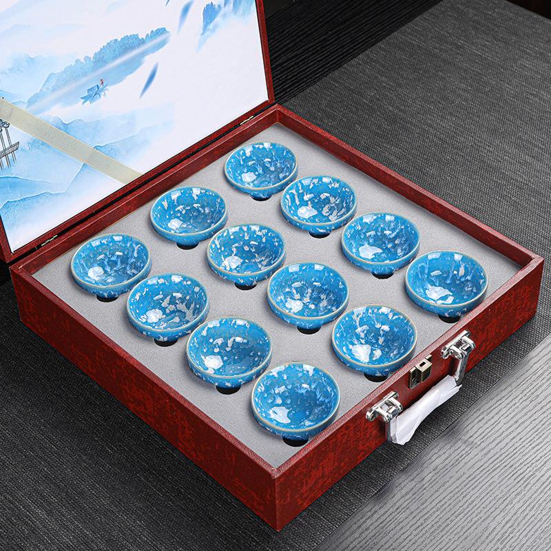 Kiln Change Jian Zhan Ceramic Kung Fu Tea Set Tea Cup Set Small Tea Bowl Tasting Cup Tea Cup Colorful12For home use and gift giv