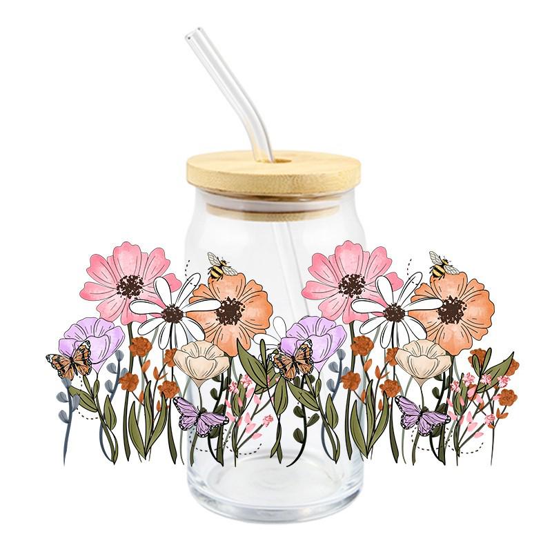 UV DTF Transfer Crystal Stickers: Summer Floral & Fruit Designs for DIY Glass Decor, Waterproof & Heat Resistant