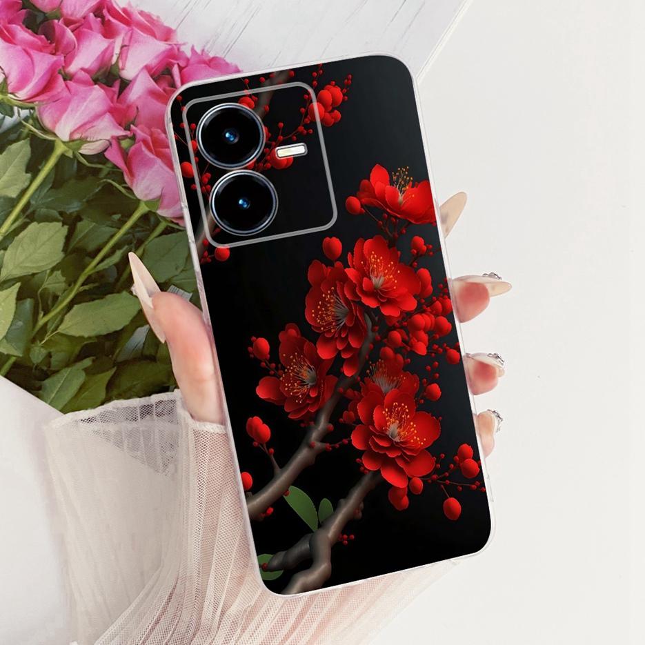 For Vivo Y22 Case V2207 Stylish Butterfly Tree Painted Cover Clear Silicone Shell For Vivo Y22s V2206 Y 22 VivoY22 s Soft Fundas