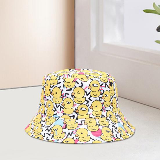 Fisherman Hat Flat Dome Wide Brim Yellow Duck Print Basin Hat Lightweight Breathable