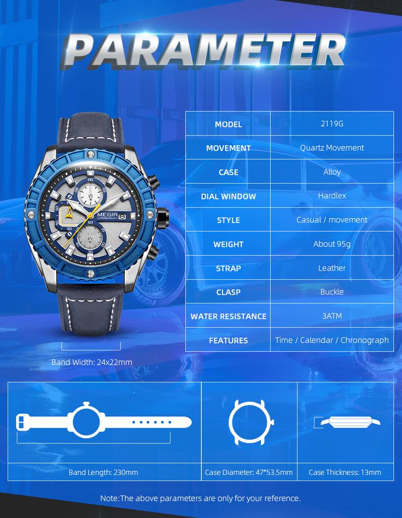 MEGIR Watches Luxury Sport Military Watch for Men Fashion Casual Quartz Wristwatch Luminous Clock Man Chronograph Reloj 2119