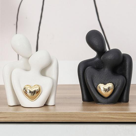 Керамическая фигурка для объятий пары с золотым сердцем любви для мужчин и женщин, статуя в объятиях, скульптура, украшение для гостиной, спальни, рабочего стола