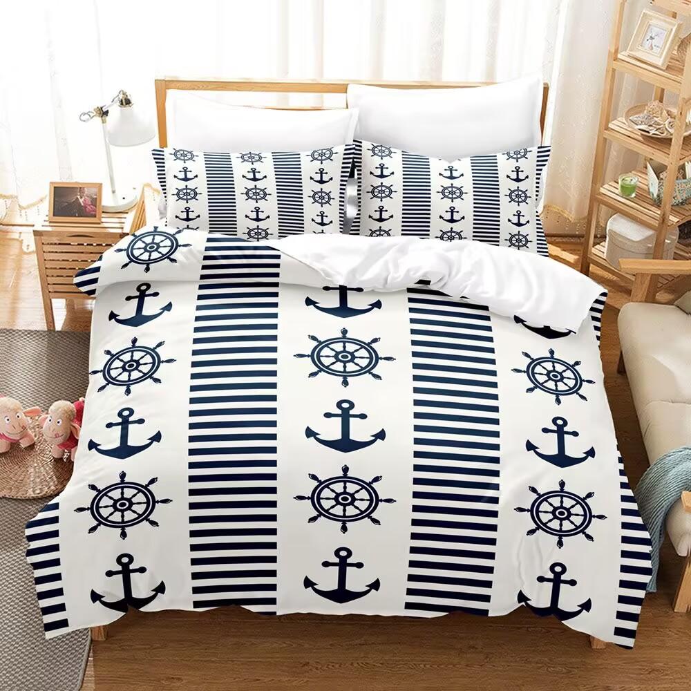 Captain Nautical Anchor Bedding Set Adult Kids Soft Breathable Washable Twin Queen King Size 3D Print Duvet Cove Gift for Boys
