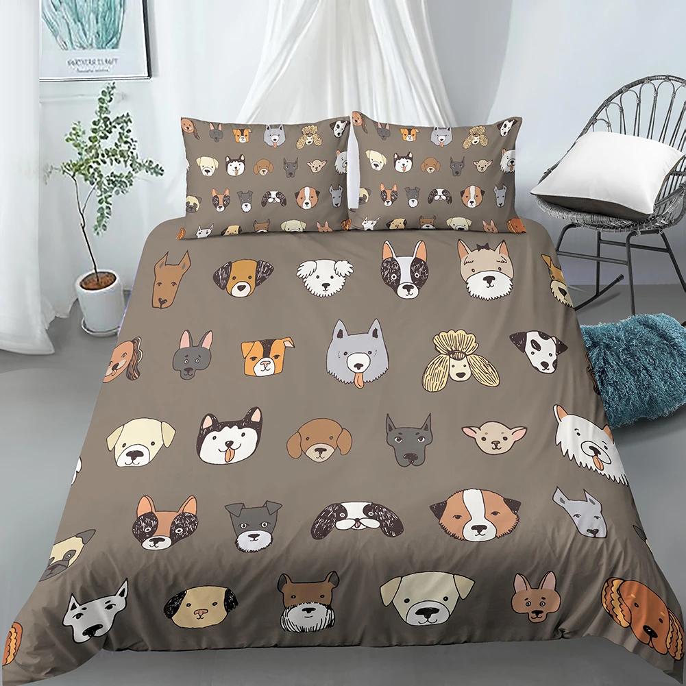 Cartoon Dog Duvet Cover Set Funny Pug Print King Size Bedding Set For Kids Boys Girls Animal Theme 2/3pcs Twin Comforter Cover