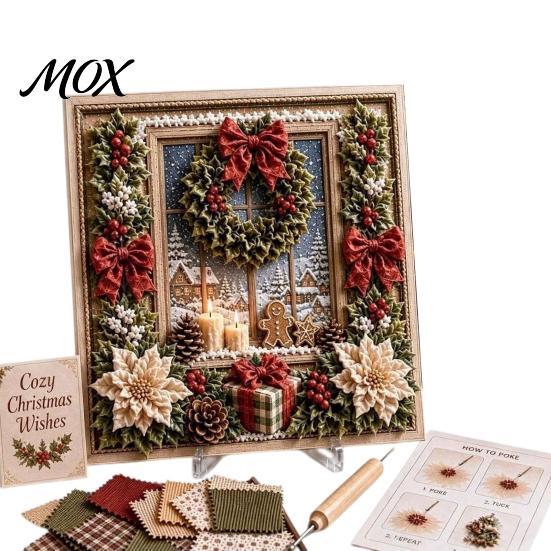 Christmas Poke Art Kit 3D Fabric Kit, DIY Punch Needle Embroidery Set, Handmade Holiday No-Sew Crafts Projects for Adults and Beginner