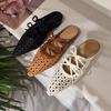 Fashion Low Female Shoes Fretwork Heels Womens Slippers Outdoor Slides Increased Internal 2025 Soft Summer Beach Concise PU Rubber Retro