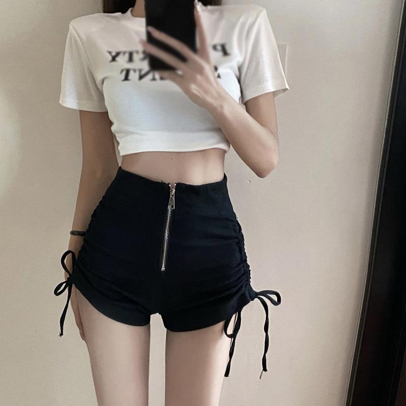 Леди шорты женские короткие с плотным шнурком и высокой талией, тонкие складки