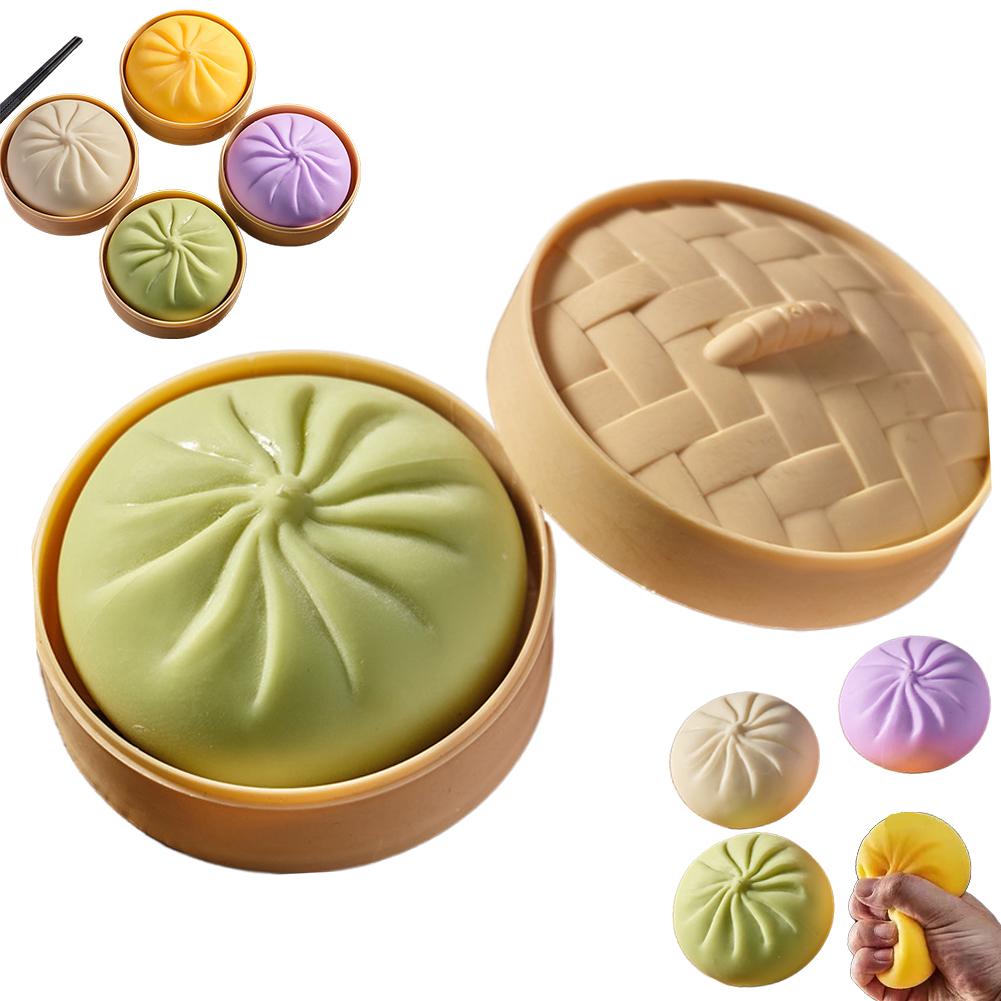 Разноцветные Дамплинг Сквиши Антистрессовые Мячики Фиджет Сенсорные Игрушки Симуляция Еды Сквиши Булочка с Пароваркой Мячик из Теста для Сжатия Подарки