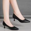 Real Soft Leather Medium Heel Single Shoes Women's Pointed Head Thin Heel Professional Work Shoes Versatile Soft Sole Black Formal Work High Heels