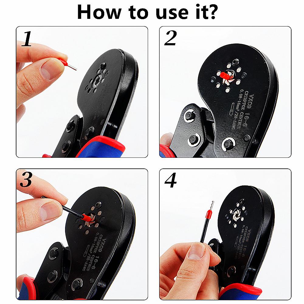 Обжимные клещи для наконечников, инструменты для трубчатых клемм HSC8 6-4A/6-6A/16-6(макс. 0,08-16 мм²)Бытовые электроприборы для щипцов для проводов